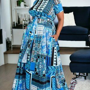 WRAP AROUND SHORT SLEEVE TOP & SKIRT SET, 1X - 3X